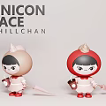 Chillchan Unicon Face Dolls Two Cute Figures With Colored Hats Drink Cups And Small Umbrellas