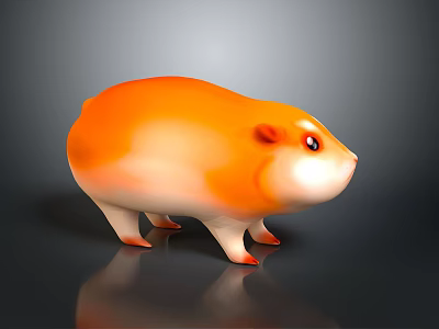 Chubby Orange And White Cartoon Hamster Character In Game Animation With Red Eyes On Dark Background 3d model