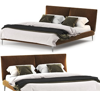 Brown fabric simple double bed 3d model