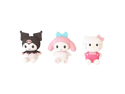 Cute Cartoon Plush Dolls Set With Three Different Colors And Bow Details 3d model