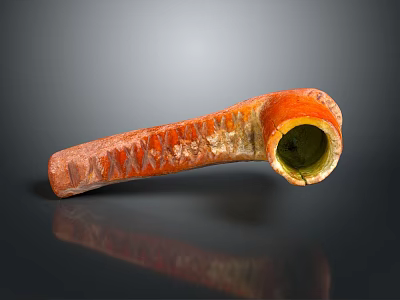 Ceramic Handcrafted Orange Textured Pipe with Green Interior and Carved Design 3d model