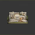 Whimsical Courtyard Scene With Pool Fountain Gazebo Plants Carriage Steps And Pots