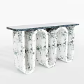 Modern Console Table Featuring Black Countertop And White Arched Base With Green Patterns 3d model