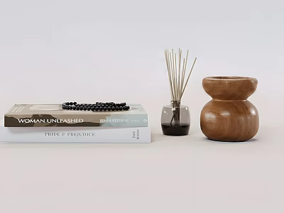 Stylish Decorative Ornament Set With Book Beaded Necklace Reed Diffuser And Wooden Ornament 3d model