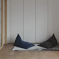 Modern Apartment Interior With Staircase White Door Wooden Floor Bench And Hanging Lamp