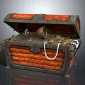 Open Wooden Treasure Chest Filled With Gold Coins Goblet And Pearl Necklace