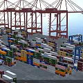 Busy Modern Container Port With Stacked Colorful Cargo Containers And Large Harbor Gantry Cranes