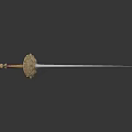 Traditional Weapon Long Slender Sword With Red Hilt And Golden Decoration On Dark Background