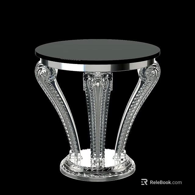 Elegant Dining Table With Black Round Tabletop And Silver Carved Legs 3d model