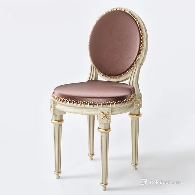 Elegant Round Back Dining Chair With Purple Upholstered Seat And Gold Trim Details 3d model 