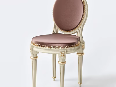 Elegant Round Back Dining Chair With Purple Upholstered Seat And Gold Trim Details 3d model