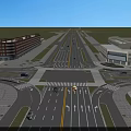 Comprehensive Road Infrastructure Design for Multi Lane Intersection with Pedestrian Paths and Green Spaces 3d model