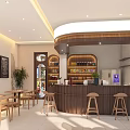 Modern Café Interior With Warm Lighting Wooden Bar Counter Tables Stools And Blackboard Menus