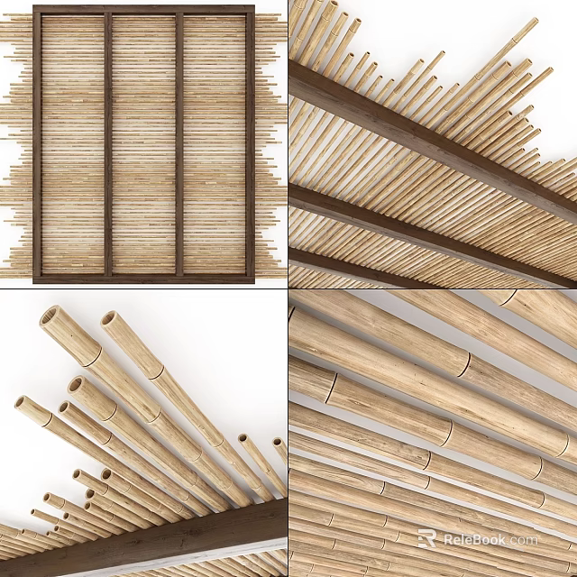 Natural Bamboo Slats Form Decorative Weave Structure For Interior Design 3d model 
