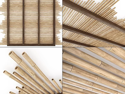 Natural Bamboo Slats Form Decorative Weave Structure For Interior Design 3d model