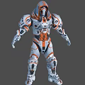 Futuristic Armored Mech Warrior Character With Orange White Mechanical Armor Design