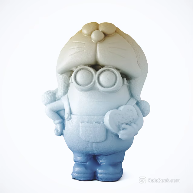 Cute Cartoon Doll With Cat Ear Hat Big Round Glasses And Heart Shape Accessory 3d model 