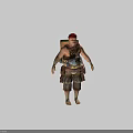 Fantasy Character With Red Headscarf Backpack And Beast Creature Companion