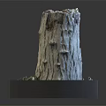 Wooden Stump Decorative Piece In Black Circular Base With White Stone Fragments And Green Grass