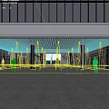Spacious Modern Public Corridor With Wooden Strip Ceiling And Comfortable Open Green Courtyard Landscape