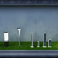 Various Styles Outdoor Lights on Green Grass Against Gray Wall for Garden Decor