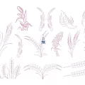 Golden Crop Illustrations With Wheat Ears And Grain Stalks On Blue