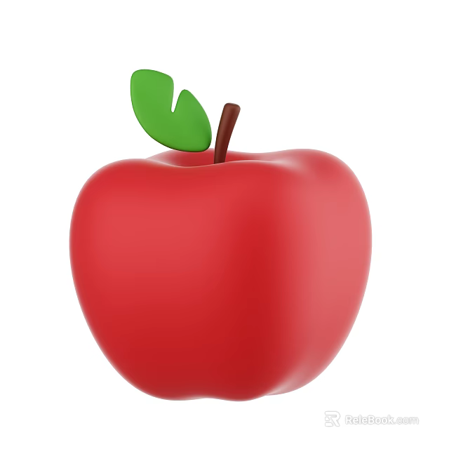 Fresh Red Apple With Green Leaf And Brown Stem On White Background 3d model 