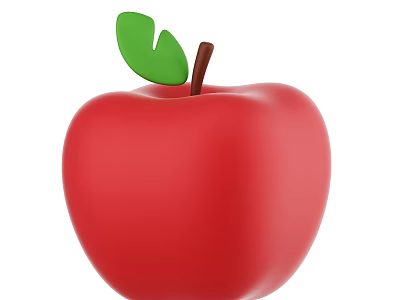 Fresh Red Apple With Green Leaf And Brown Stem On White Background 3d model
