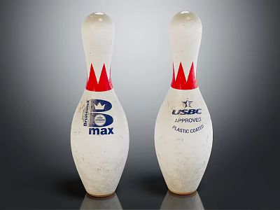 Bowling Pins With Red Triangular Design USBC Approved Max Logo And Maple Material 3d model