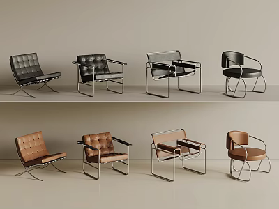 Modern Accent Chairs With Leather Upholstery And Metal Frame In Black Brown Color Options 3d model
