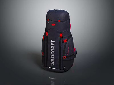 Wildcraft Navy Blue Backpack With Red Accents And Functional Design 3d model
