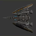Futuristic Mechanical Spaceship Model With Blue Glowing Core And Sharp Metal Wings
