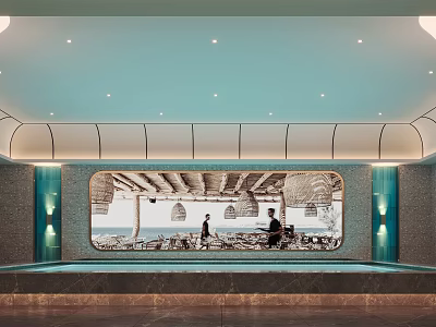 Luxurious SPA Sauna Space With Pool Ambient Lighting And Art 3d model