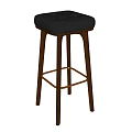 Modern Design Bar Stools With Black Leather Seat And Wooden Legs Metal Footrest