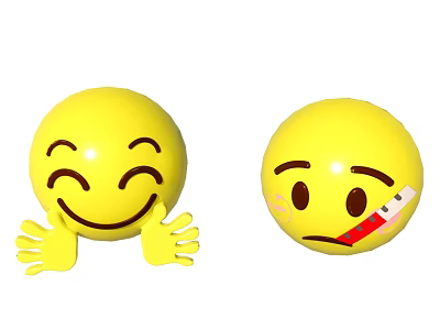 Yellow Emoji Balls Showing Happy Smiling Face And Sad Expression With Red Bandage 3d model