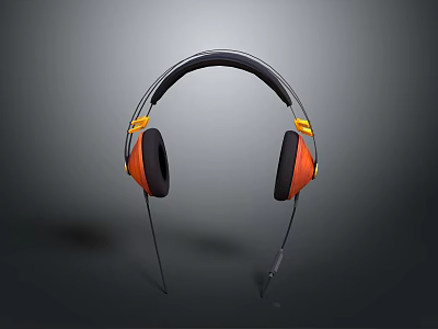 Modern Over Ear Headphones With Orange And Black Design And Yellow Accents 3d model