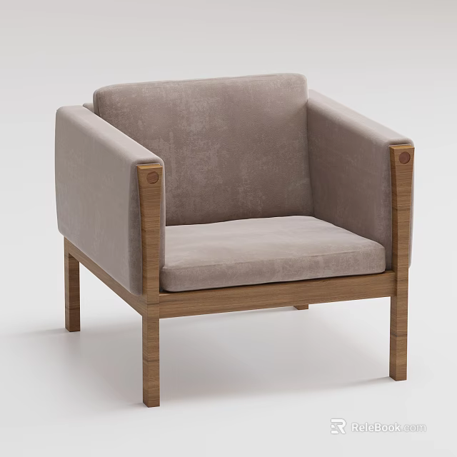 Light Gray Fabric Single Sofa With Modern Minimalist Wooden Frame Arms And Legs 3d model 