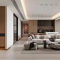 Modern Living Dining Room With Sofa Coffee Table And City View Through Large Window