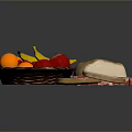 Fresh Assorted Food With Fruit Basket Bread Raw Beef Steak And Cheese Slices