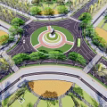 Municipal Road Roundabout Design Featuring Greenery Trees And Well Structured Traffic Lanes
