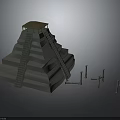 Ancient Pyramid Structure With Tiered Steps Roofed Top Platform And Surrounding Stone Columns