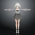 3D Model Character With White Short Hair Striped Long Sleeve Top Gray Skirt And Sneakers
