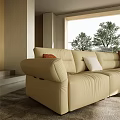Modern Beige Sofa Set With Throw Pillows Wooden Coffee Table By Window With Tree View 3d model