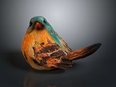 Colorful Handcrafted Bird Sculpture Featuring Blue Head Orange Body and Brown Wings 3d model