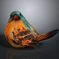 Colorful Handcrafted Bird Sculpture Featuring Blue Head Orange Body and Brown Wings