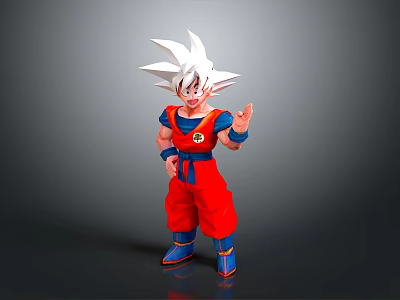 Anime Character With White Spiky Hair Red Outfit Blue Cuffs And Shoes Waving Hand 3d model