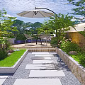 Rooftop Garden Design With Lush Greenery Outdoor Seating Stone Pathway And Decorative Plants