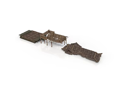 Traditional Rustic Architecture With Thatched Roofs Wooden Structures And Multiple Buildings Design 3d model