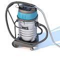Industrial Vacuum Cleaner With Metal Tank Blue Top Wheels And Long Hose Nozzle