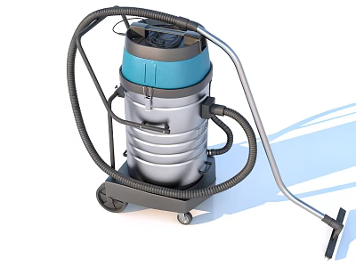 Industrial Vacuum Cleaner With Metal Tank Blue Top Wheels And Long Hose Nozzle 3d model